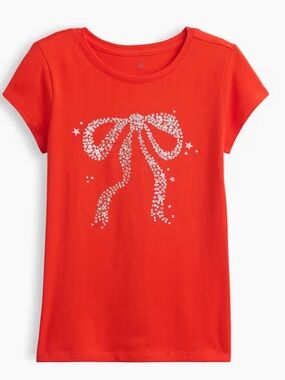Gap Red Graphic T-Shirt with Rhinestone Star Bow Design for girls NWT size 8